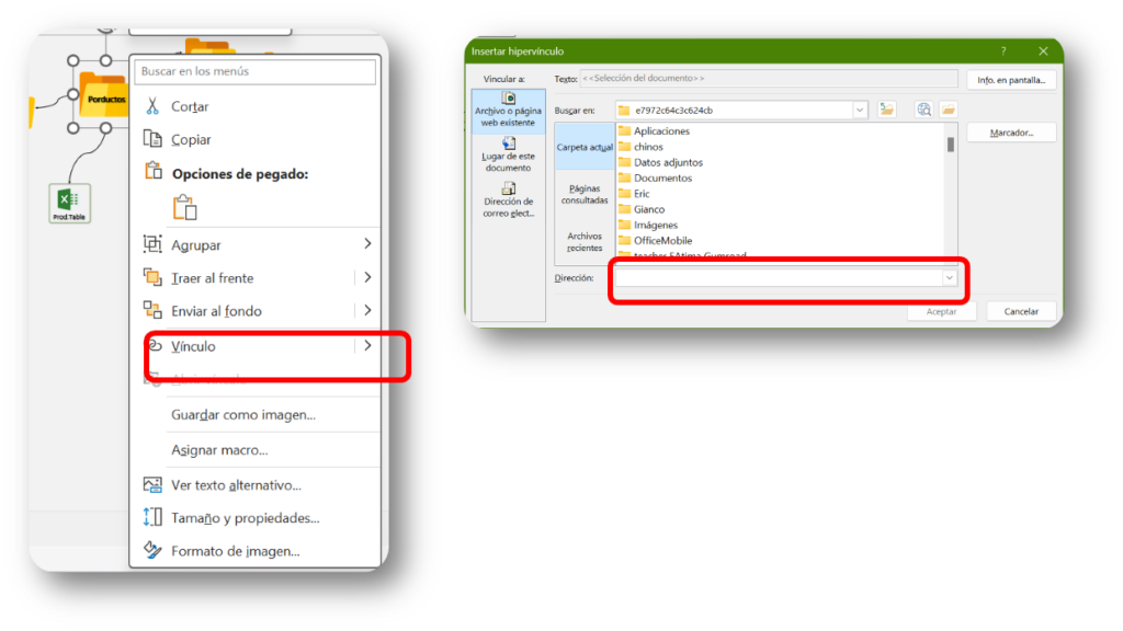Agregar vínculos en excel
